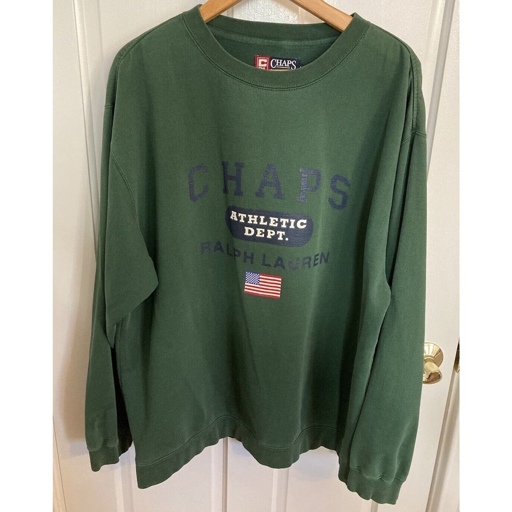 VTG Chaps Ralph Lauren Green Athletic Department Crewneck Sweatshirt, Adult L